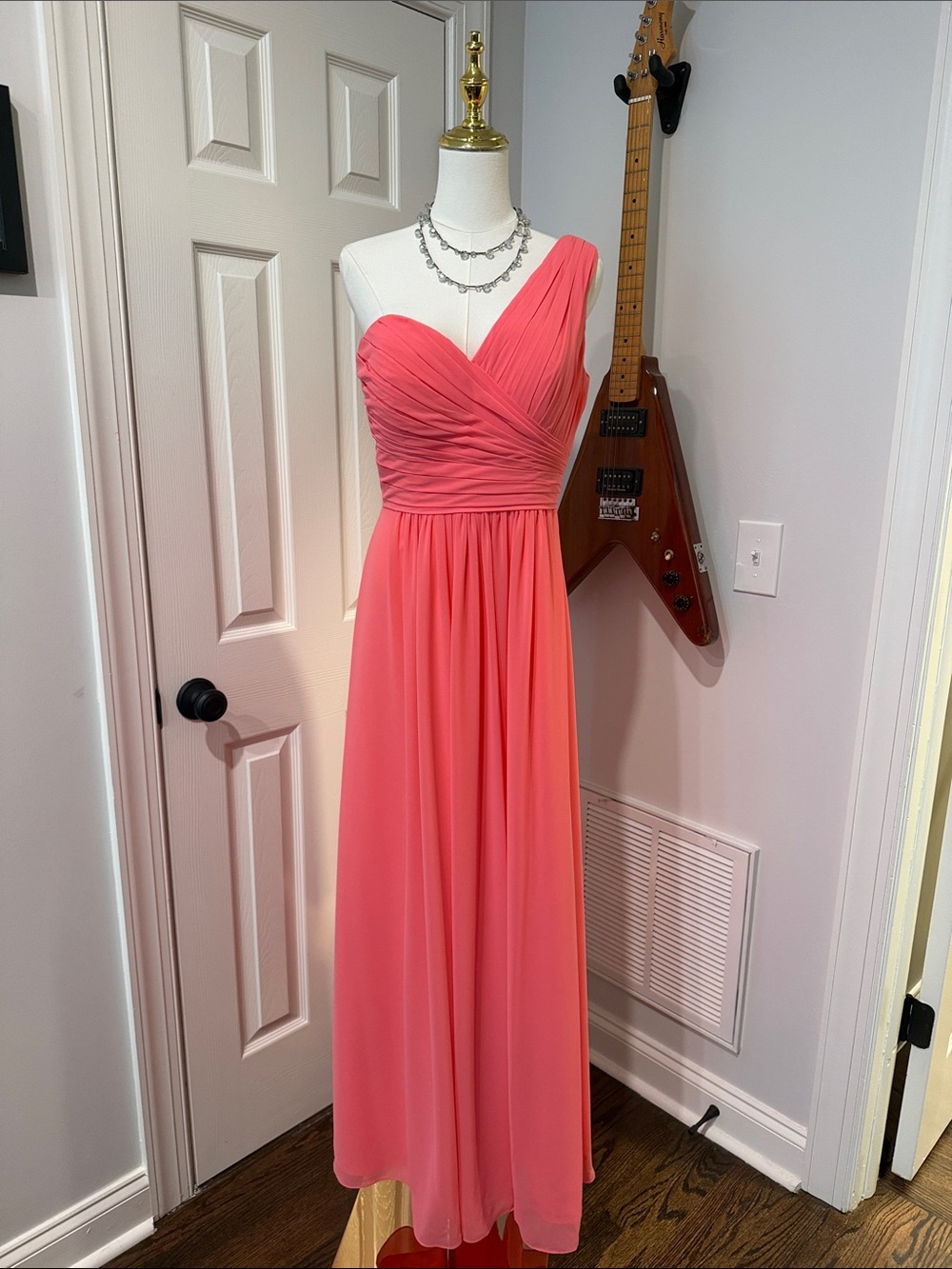 Bill Levkoff One-Shoulder Chiffon Gown